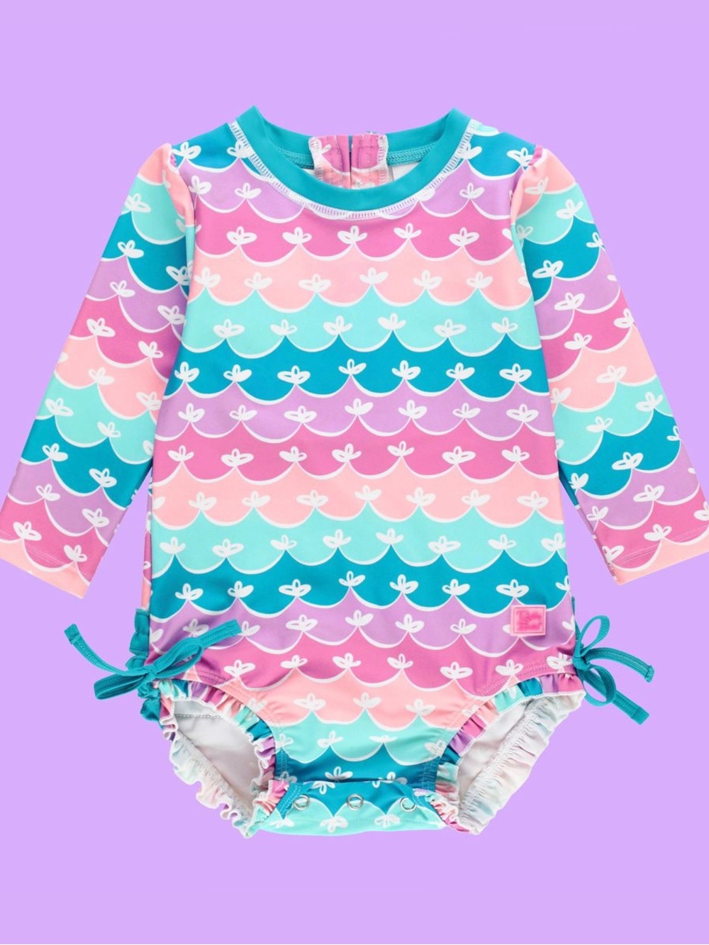Ruffle Butts Long Sleeve One Piece Rash Guard Swim Suit Mermaid print 3T